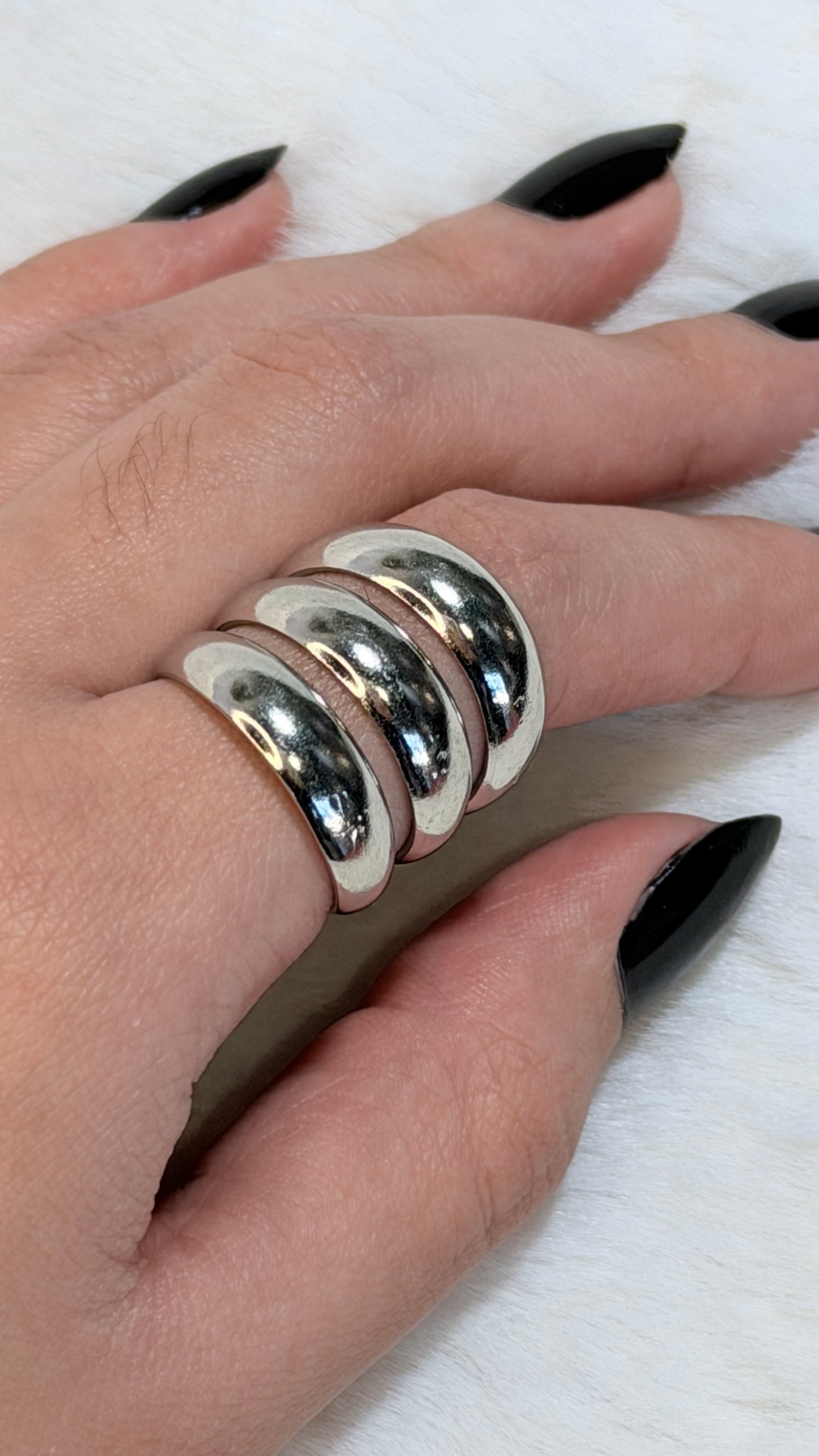 Anel Triplo Prateado Grosso