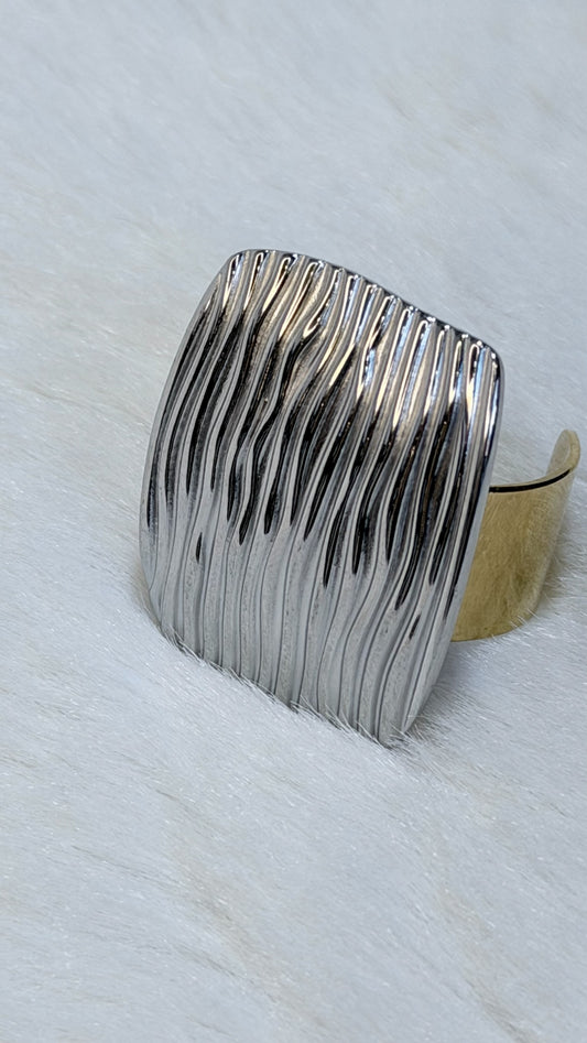 Anel Bicolor com Topo Texturizado