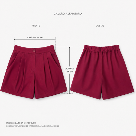Calção Alfaiataria Acetinado com Pregas Vermelho