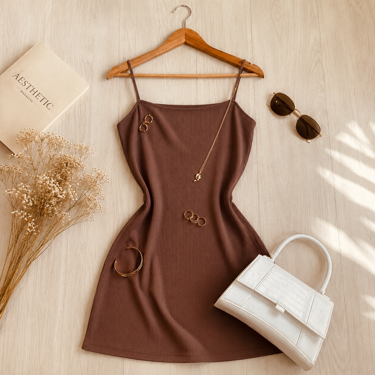 Vestido Canelado Bershka Chocolate