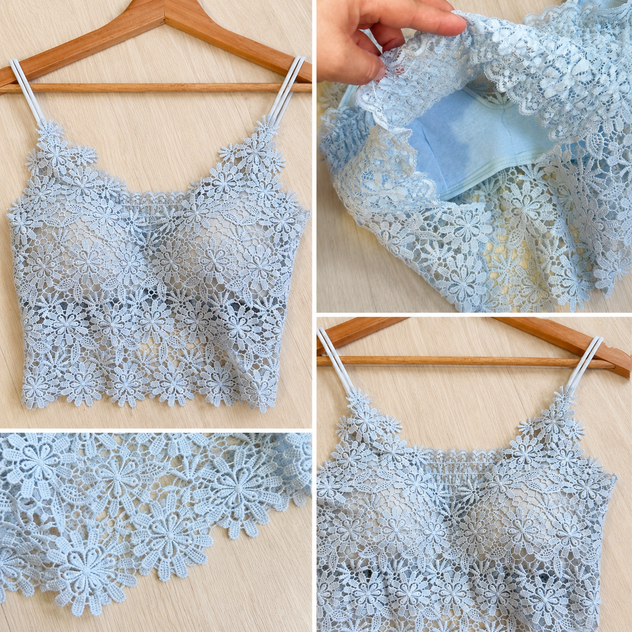 Top Rendado Floral Azul Claro