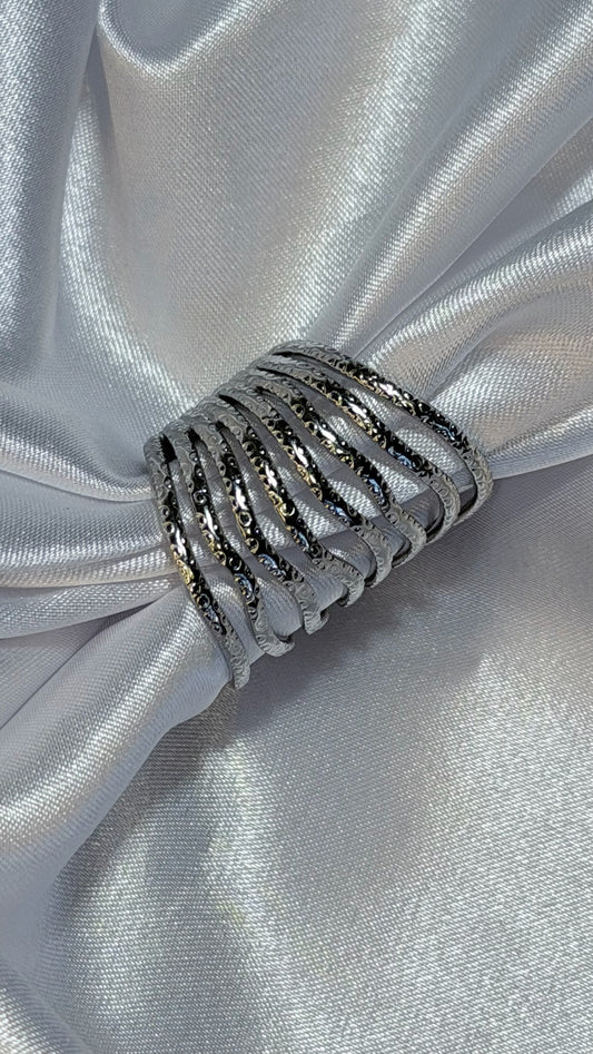 Anel Multifaixas Prateado Texturizado