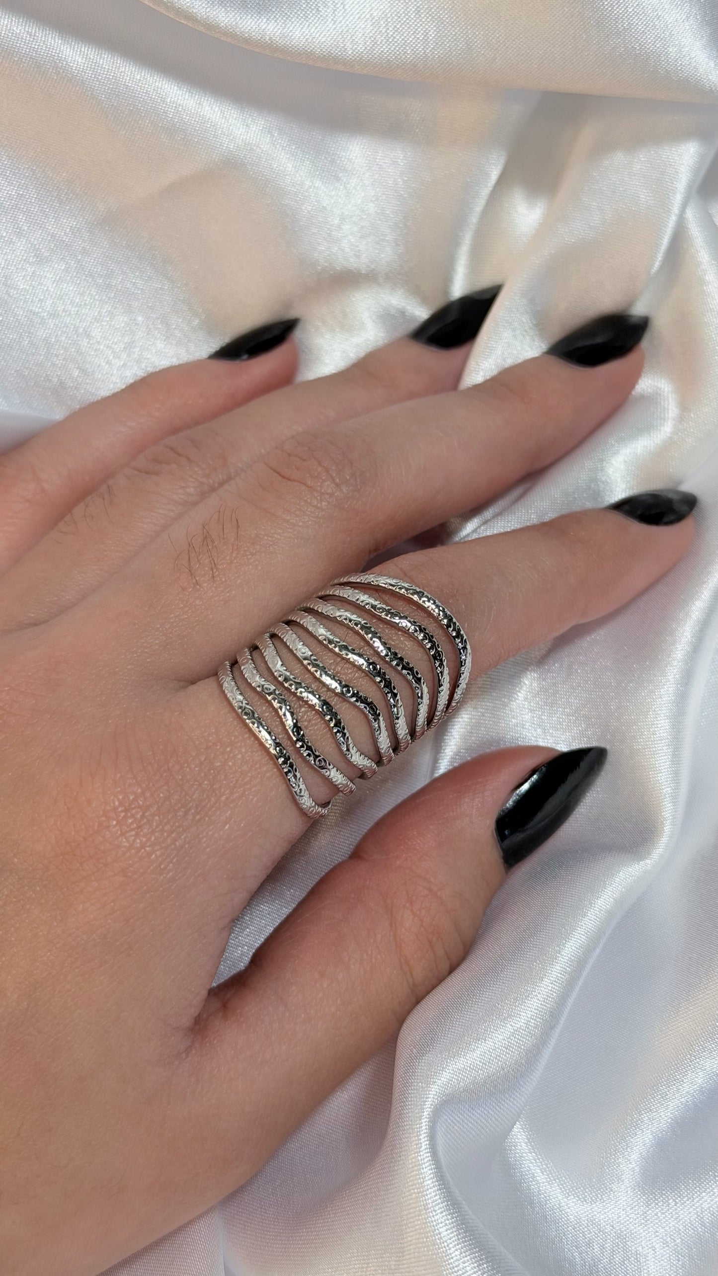 Anel Multifaixas Prateado Texturizado