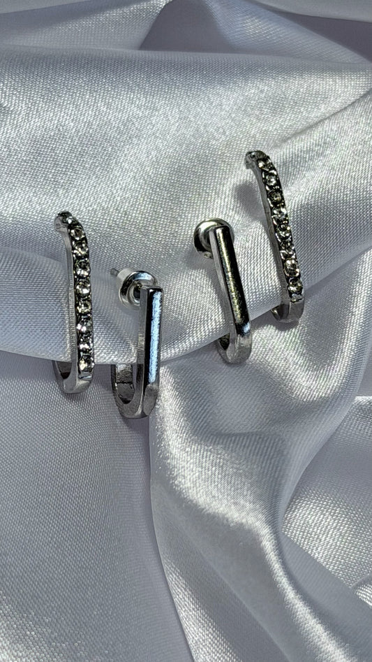 Brinco Argola Retangular Cravejada