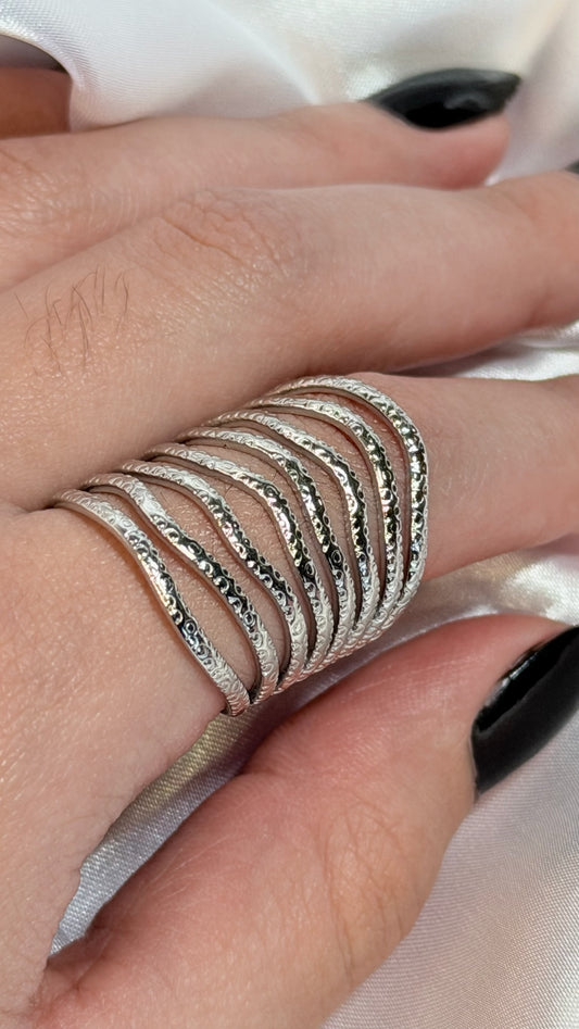 Anel Multifaixas Prateado Texturizado