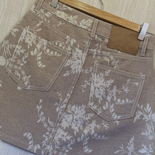 Saia Denim Floral Areia