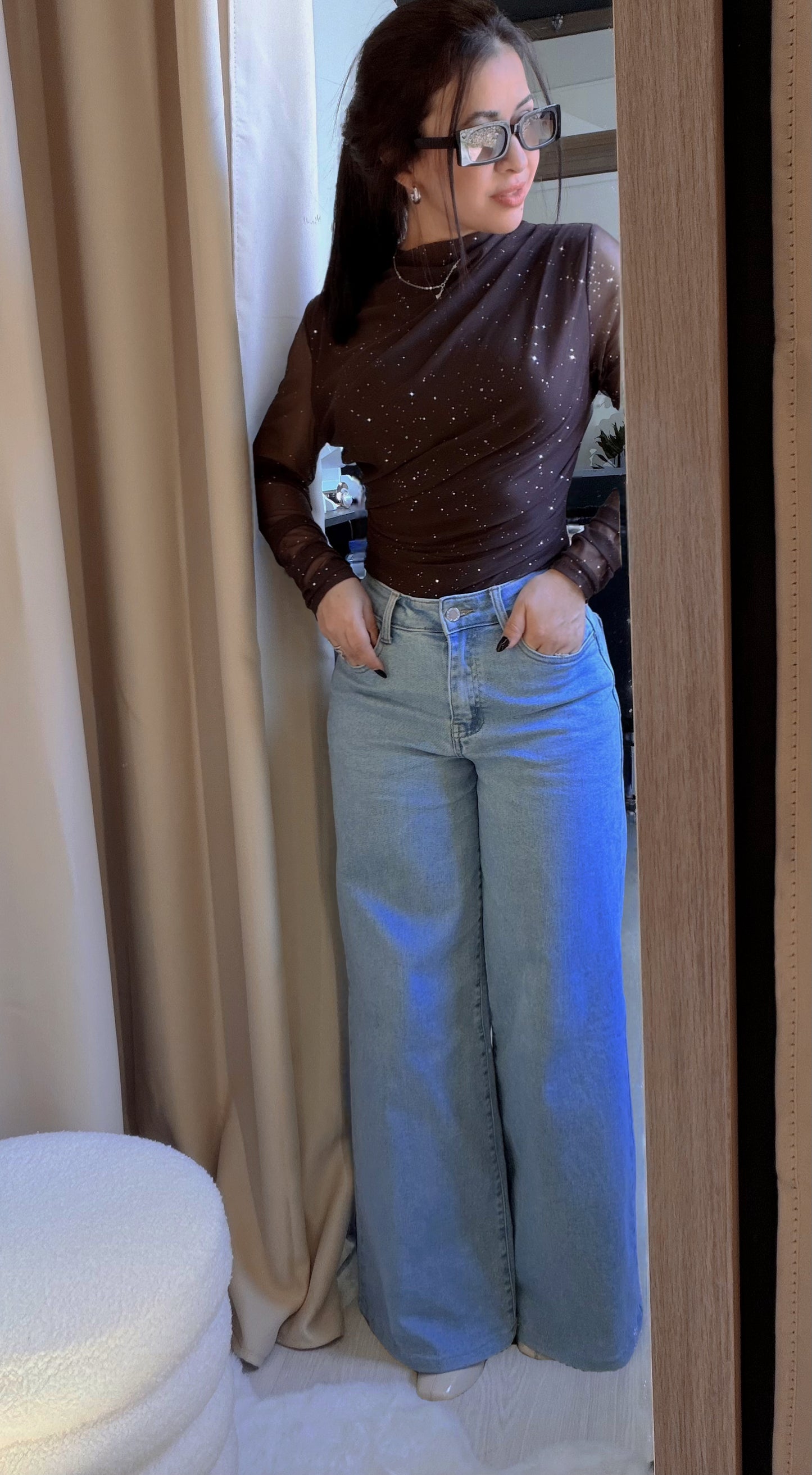 Blusa Tule Brilhante Glam Drapeada