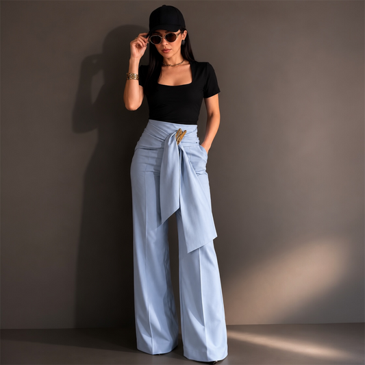 Calça de Alfaiataria com Faixa e Fivela Dourada