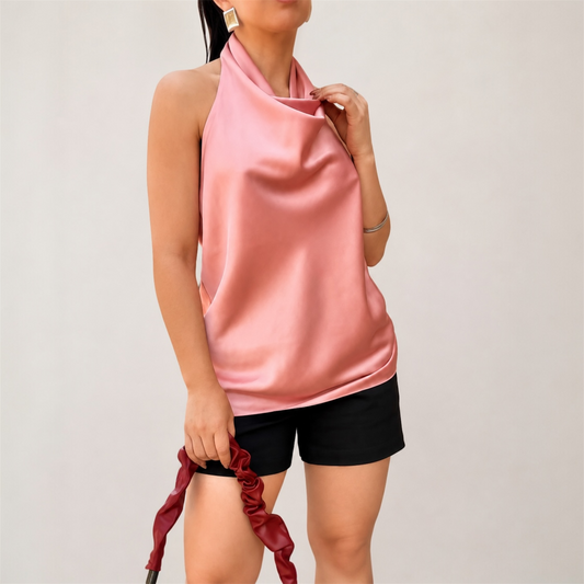 Blusa Drapeada Frente Única Rosé (Costas Nuas)