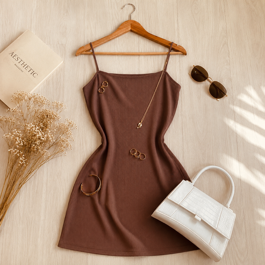 Vestido Canelado Bershka Chocolate